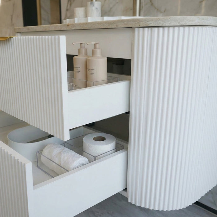 900mm Matte White Curved Fluted Vanity