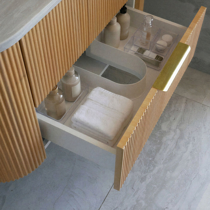 900mm Matte Oak Curved Fluted Vanity
