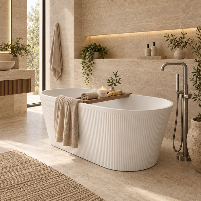 Vertico 1500 Freestanding Fluted Bathtub — Matte White