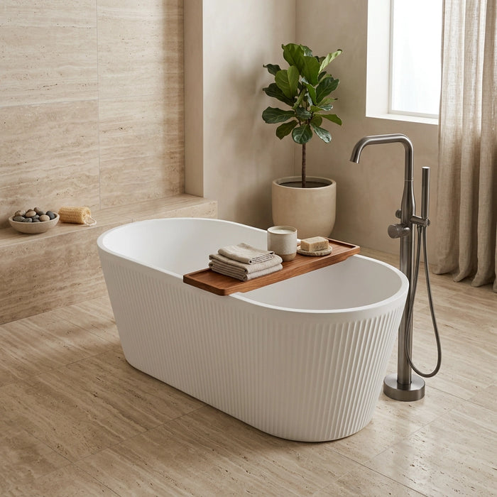 Vertico 1500 Freestanding Fluted Bathtub — Matte White